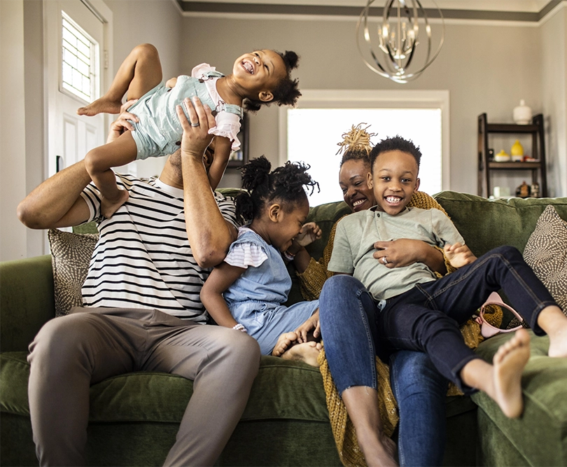Family on sofa